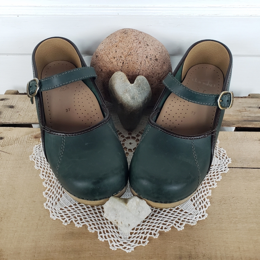 Emerald Green Dansko Pro Clog Marcelle MaryJane Straps Buckle Boho Cottage Gypsy - Picture 4 of 12
